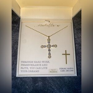 BNIB Isabella M Sterling Silver Gold Plated Cross Necklace 16” + 2” extender